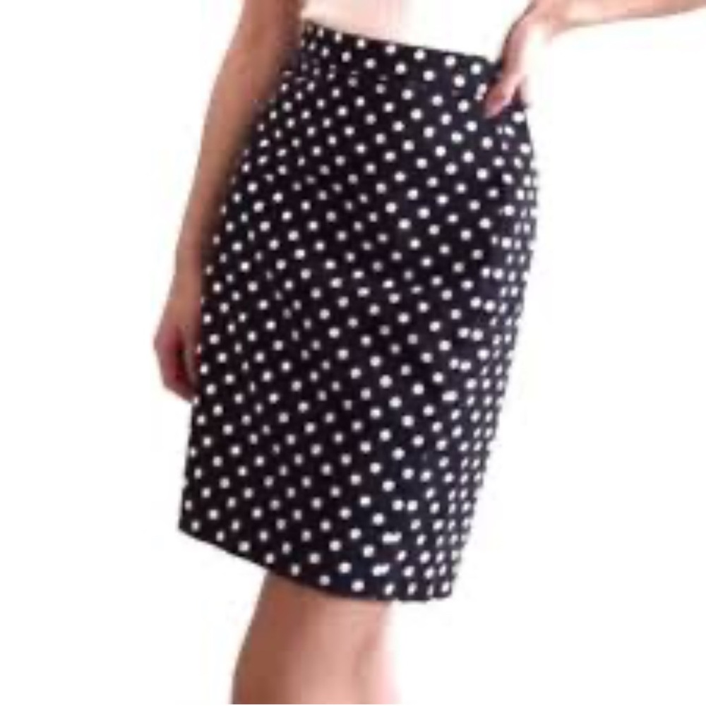 0189W. J. CREW “PENCIL SKIRT” POLKA DOT NAVY BLUE AND WHITE IN COLOR SLIT SZ 12P